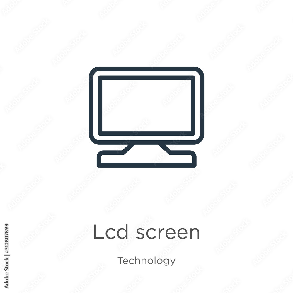 Poster lcd screen icon. thin linear lcd screen outline icon isolated on white background from technology co