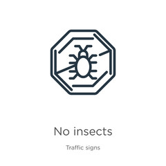 No insects icon. Thin linear no insects outline icon isolated on white background from traffic signs collection. Line vector sign, symbol for web and mobile