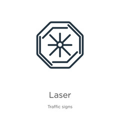 Laser icon. Thin linear laser outline icon isolated on white background from traffic signs collection. Line vector sign, symbol for web and mobile