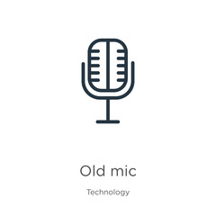 Old mic icon. Thin linear old mic outline icon isolated on white background from technology collection. Line vector sign, symbol for web and mobile