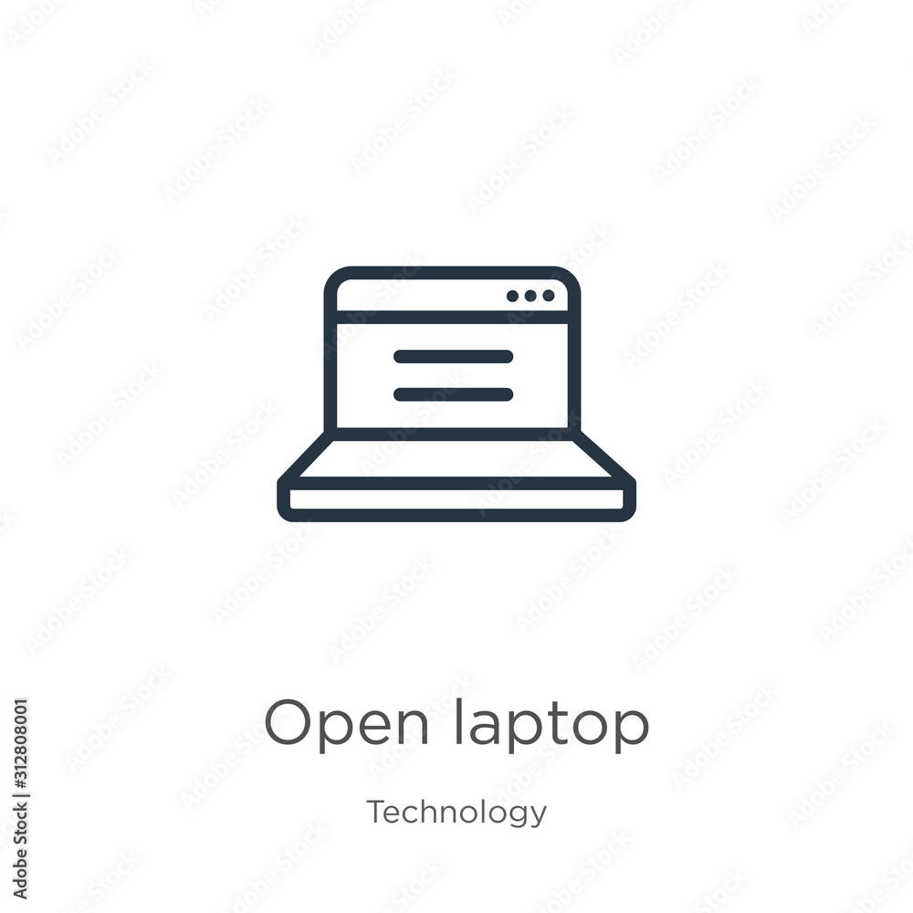Poster open laptop icon. thin linear open laptop outline icon isolated on white background from technology 