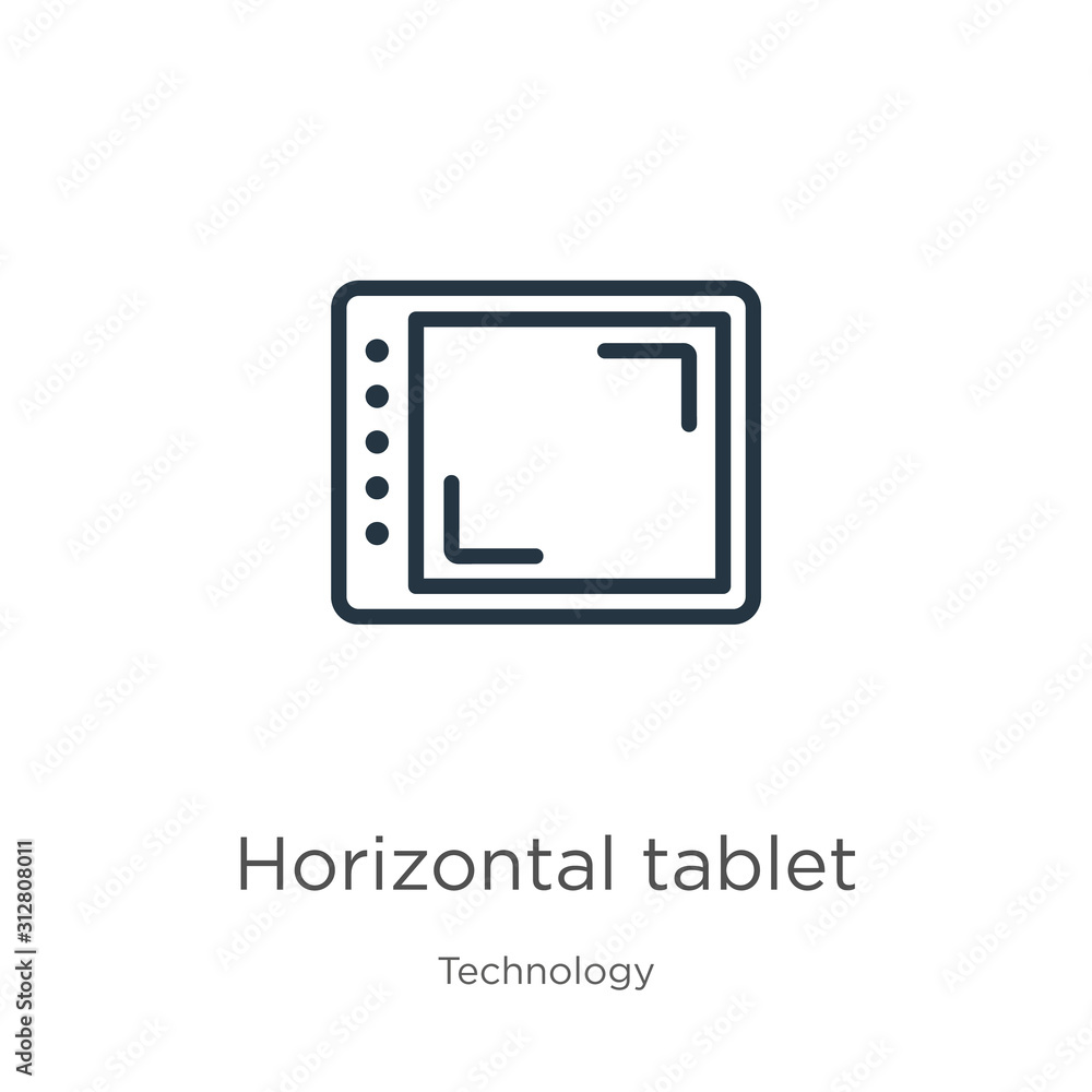 Poster horizontal tablet icon. thin linear horizontal tablet outline icon isolated on white background from