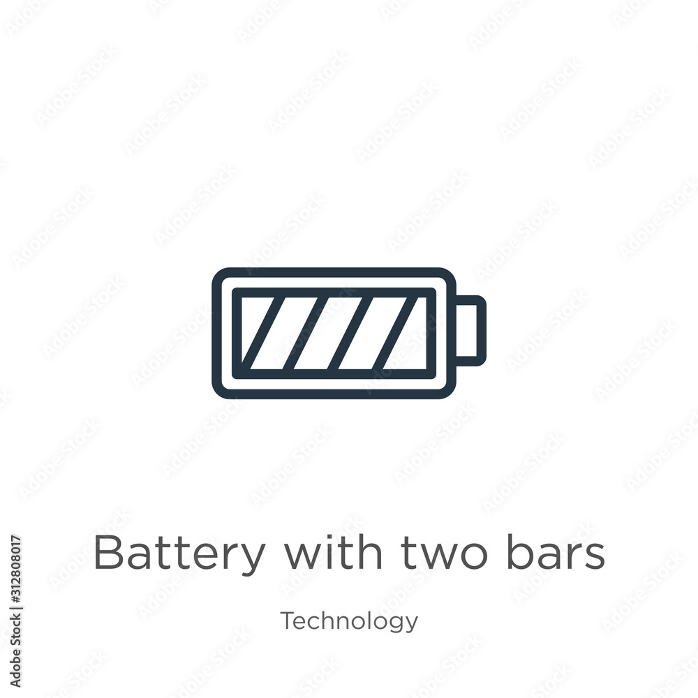 Poster battery with two bars icon. thin linear battery with two bars outline icon isolated on white backgro