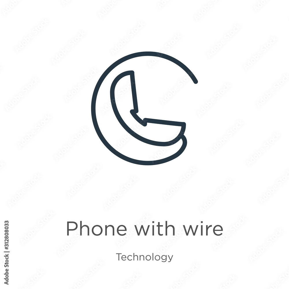 Poster phone with wire icon. thin linear phone with wire outline icon isolated on white background from tec