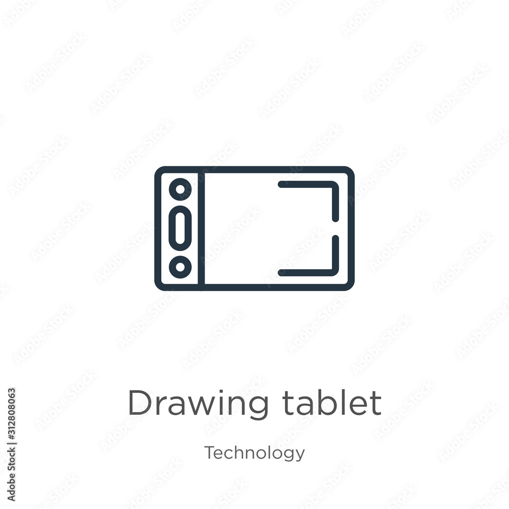 Poster drawing tablet icon. thin linear drawing tablet outline icon isolated on white background from techn