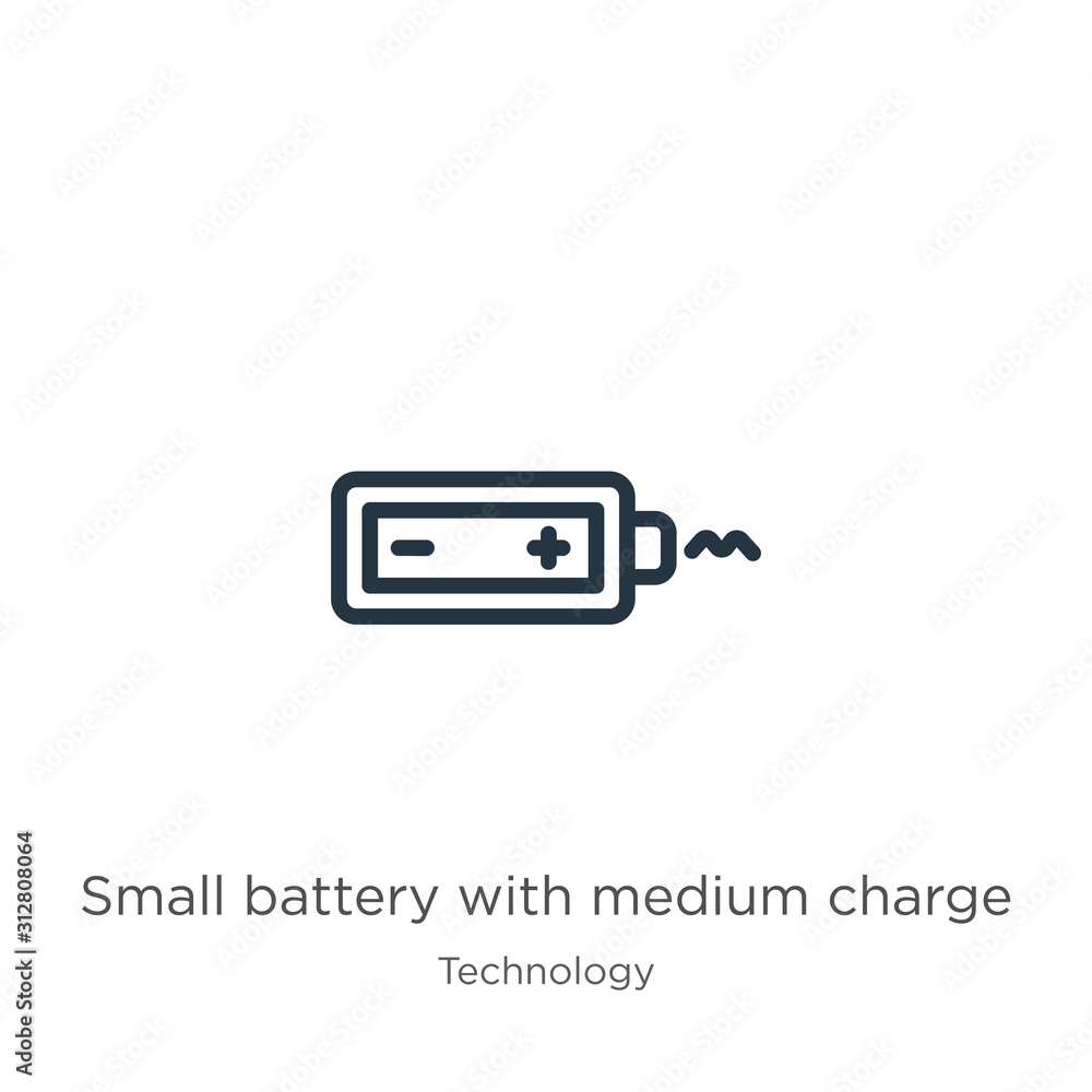 Poster small battery with medium charge icon. thin linear small battery with medium charge outline icon iso