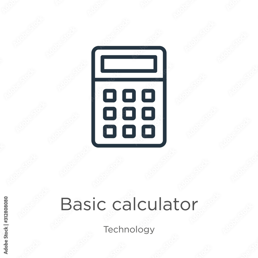 Poster basic calculator icon. thin linear basic calculator outline icon isolated on white background from t