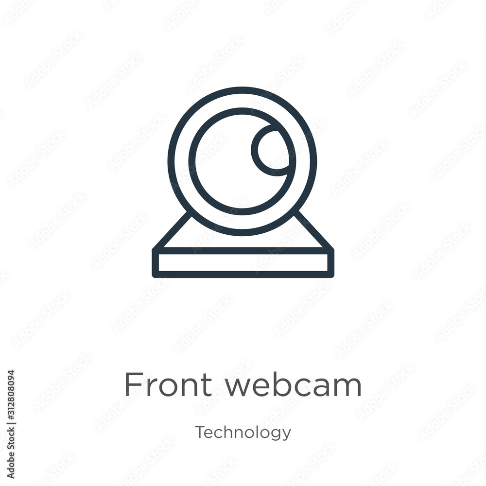 Poster front webcam icon. thin linear front webcam outline icon isolated on white background from technolog