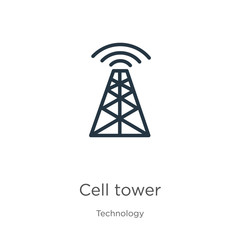 Cell tower icon. Thin linear cell tower outline icon isolated on white background from technology collection. Line vector sign, symbol for web and mobile