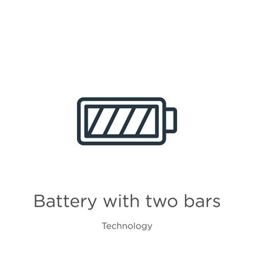 Battery with two bars icon. Thin linear battery with two bars outline icon isolated on white background from technology collection. Line vector sign, symbol for web and mobile