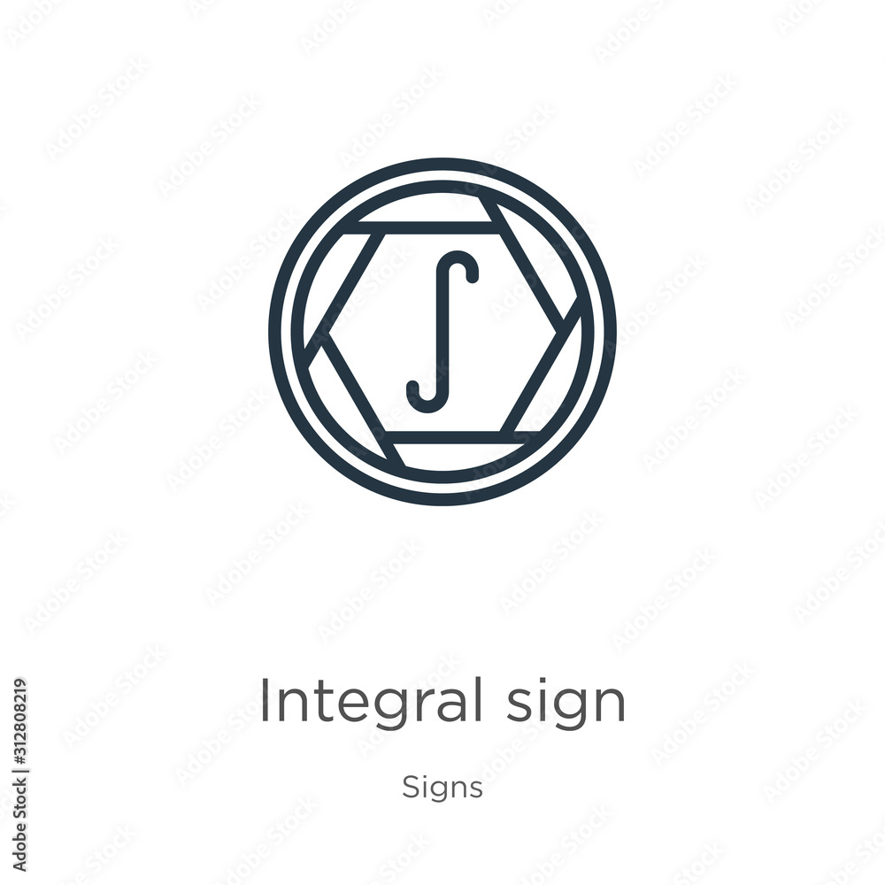 Poster integral sign icon. thin linear integral sign outline icon isolated on white background from signs c