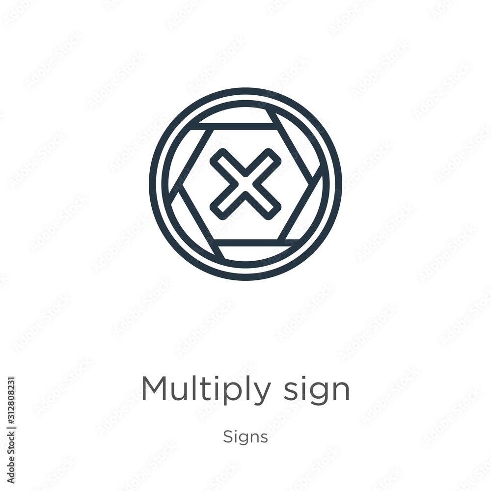 Poster multiply sign icon. thin linear multiply sign outline icon isolated on white background from signs c