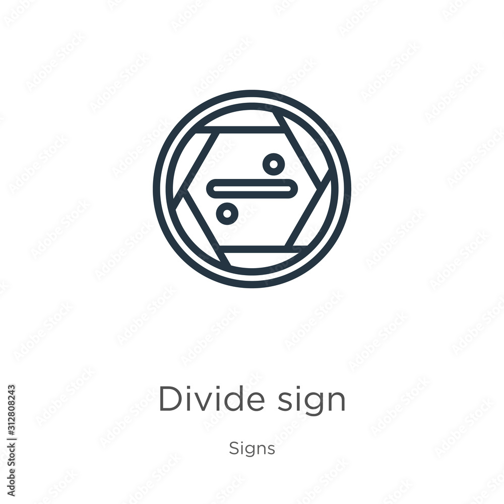 Poster divide sign icon. thin linear divide sign outline icon isolated on white background from signs colle