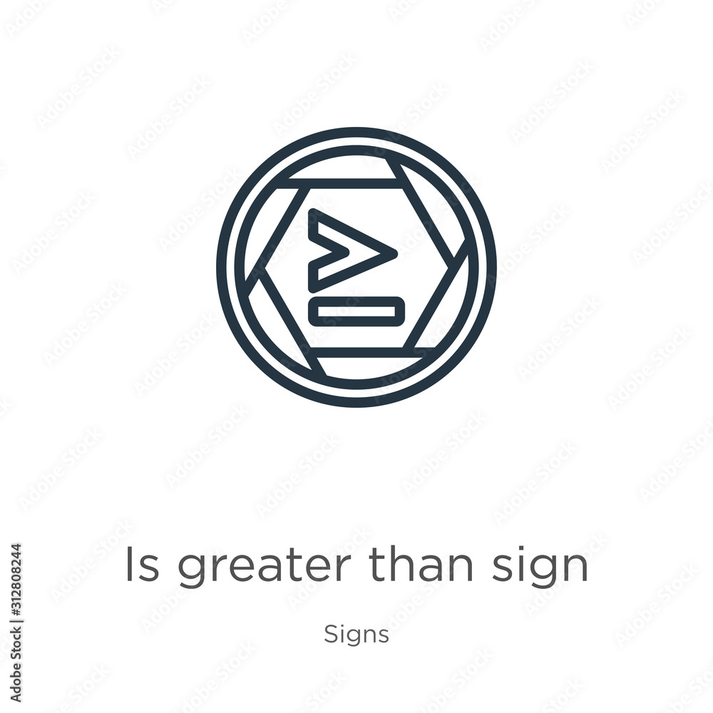 Poster is greater than sign icon. thin linear is greater than sign outline icon isolated on white backgroun