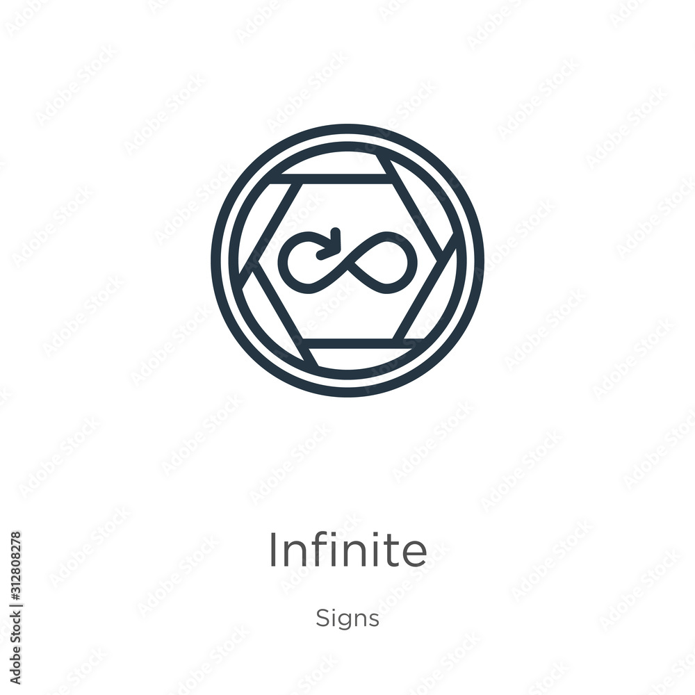 Poster infinite symbol icon. thin linear infinite symbol outline icon isolated on white background from sig