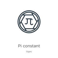 Pi constant symbol icon. Thin linear pi constant symbol outline icon isolated on white background from signs collection. Line vector sign, symbol for web and mobile