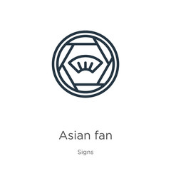 Asian fan icon. Thin linear asian fan outline icon isolated on white background from signs collection. Line vector sign, symbol for web and mobile