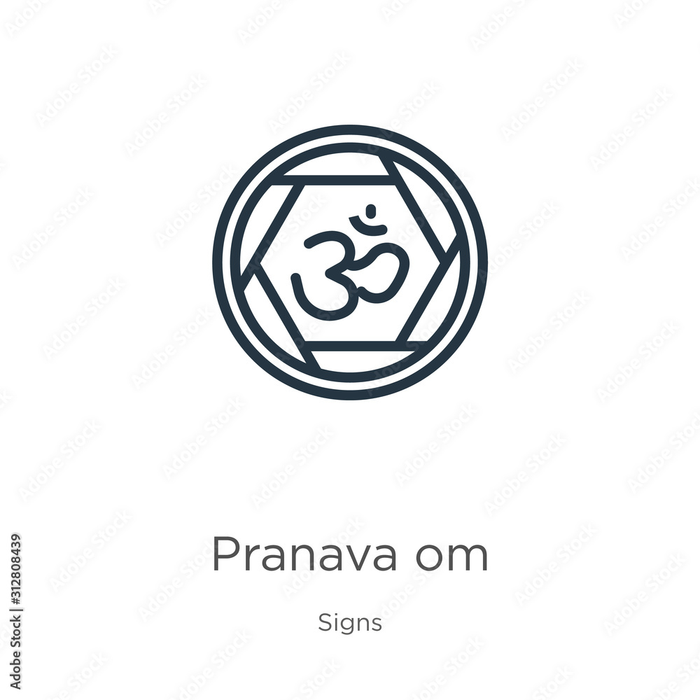 Poster pranava om icon. thin linear pranava om outline icon isolated on white background from signs collect