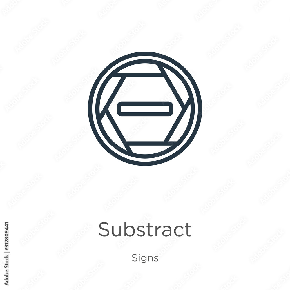 Poster substract icon. thin linear substract outline icon isolated on white background from signs collectio
