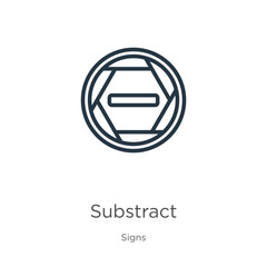 Substract icon. Thin linear substract outline icon isolated on white background from signs collection. Line vector sign, symbol for web and mobile