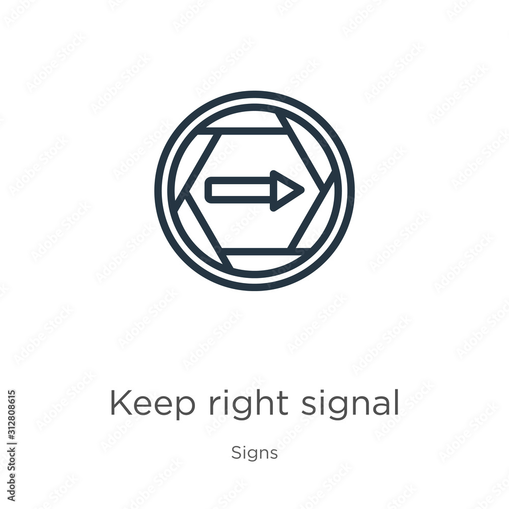 Poster keep right signal icon. thin linear keep right signal outline icon isolated on white background from