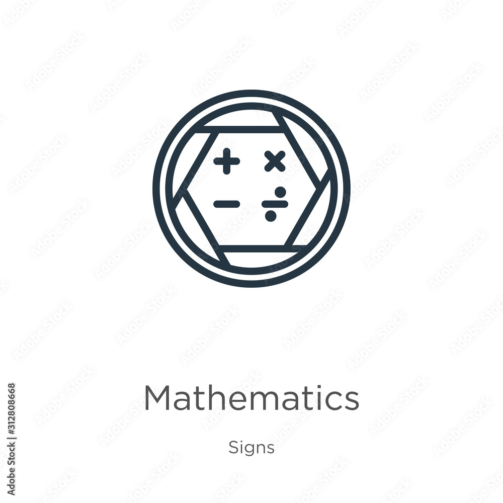 Poster mathematics icon. thin linear mathematics outline icon isolated on white background from signs colle