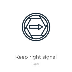 Keep right signal icon. Thin linear keep right signal outline icon isolated on white background from signs collection. Line vector sign, symbol for web and mobile