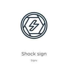 Shock sign icon. Thin linear shock sign outline icon isolated on white background from signs collection. Line vector sign, symbol for web and mobile