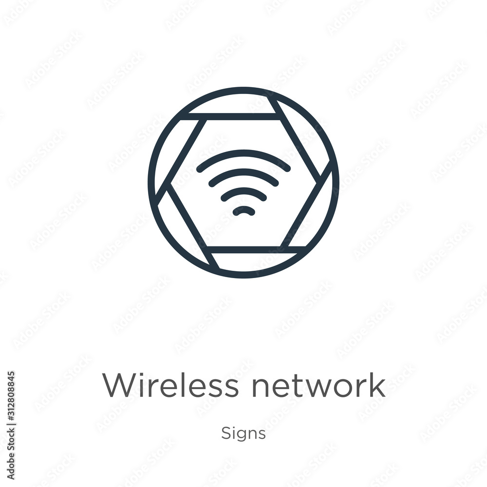 Poster wireless network icon. thin linear wireless network outline icon isolated on white background from s