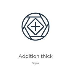 Addition thick icon. Thin linear addition thick outline icon isolated on white background from signs collection. Line vector sign, symbol for web and mobile