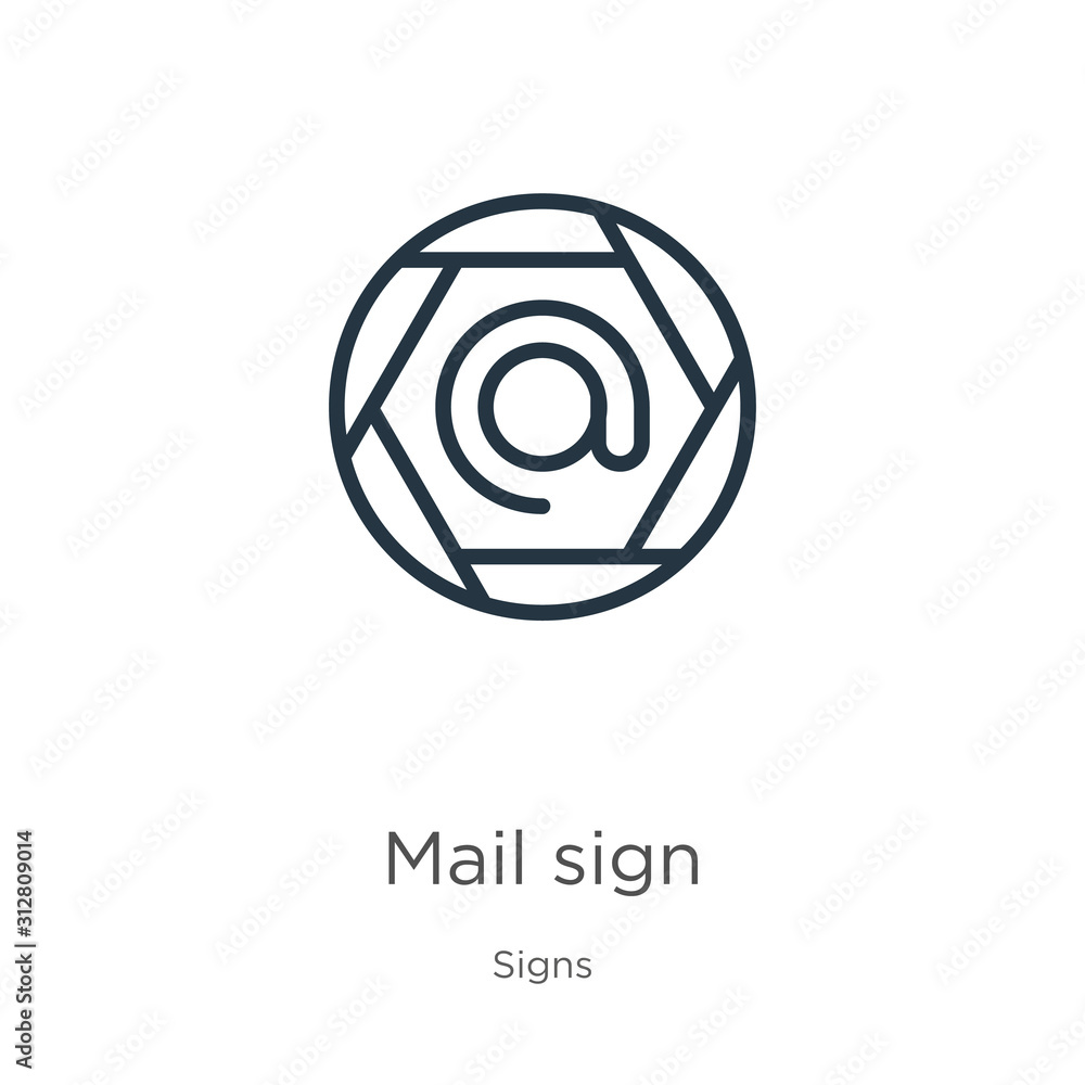 Poster mail sign icon. thin linear mail sign outline icon isolated on white background from signs collectio