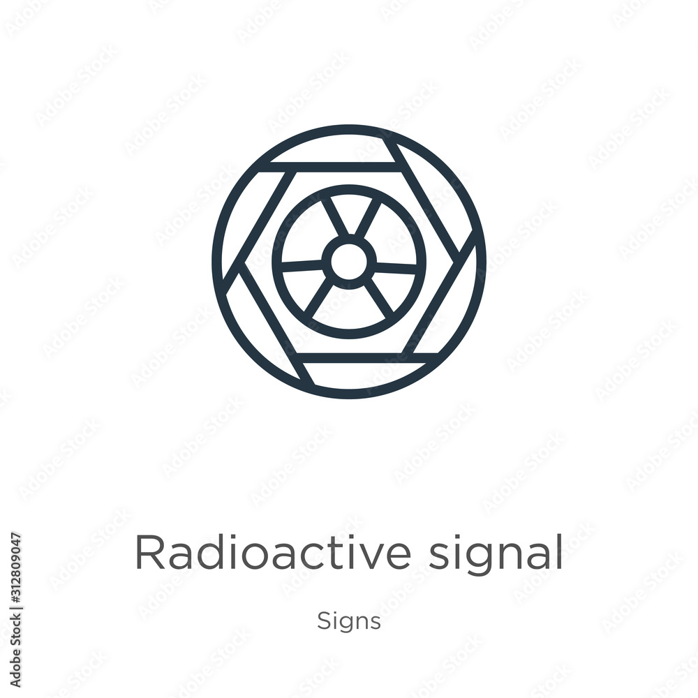 Poster radioactive signal icon. thin linear radioactive signal outline icon isolated on white background fr