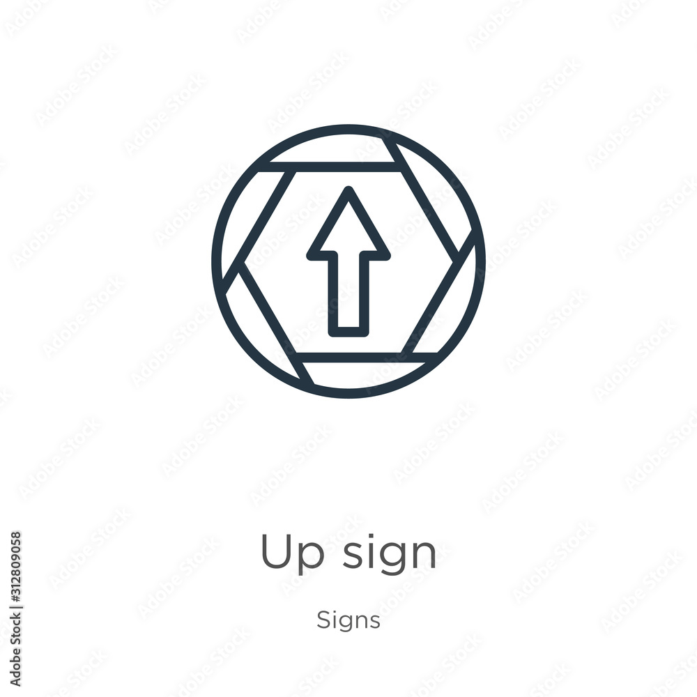 Poster up sign icon. thin linear up sign outline icon isolated on white background from signs collection. l