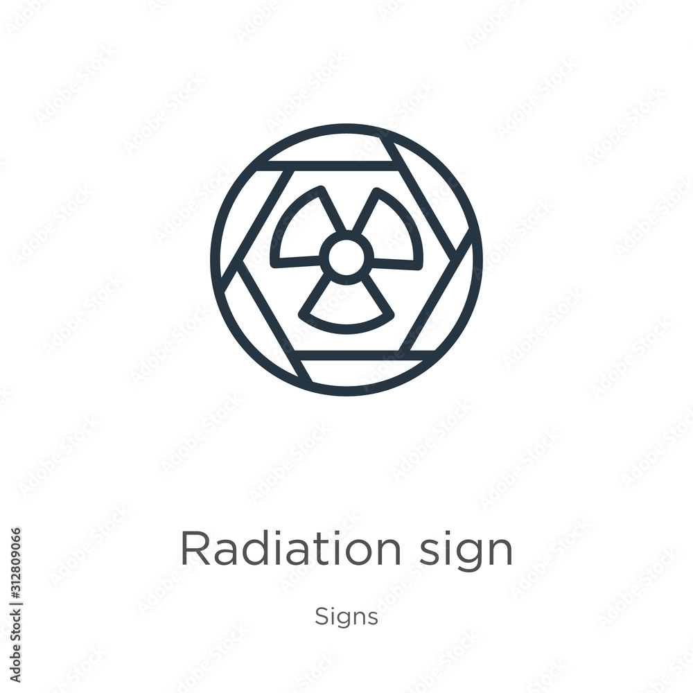 Poster radiation sign icon. thin linear radiation sign outline icon isolated on white background from signs