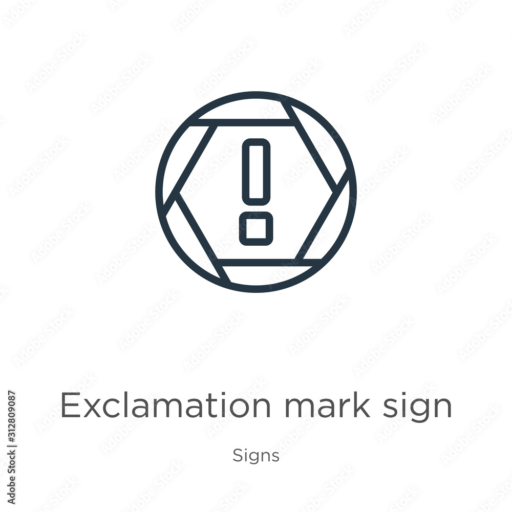 Poster exclamation mark sign icon. thin linear exclamation mark sign outline icon isolated on white backgro