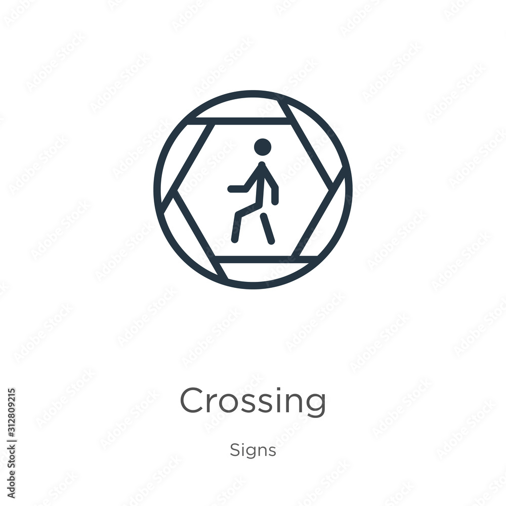Poster crossing icon. thin linear crossing outline icon isolated on white background from signs collection.