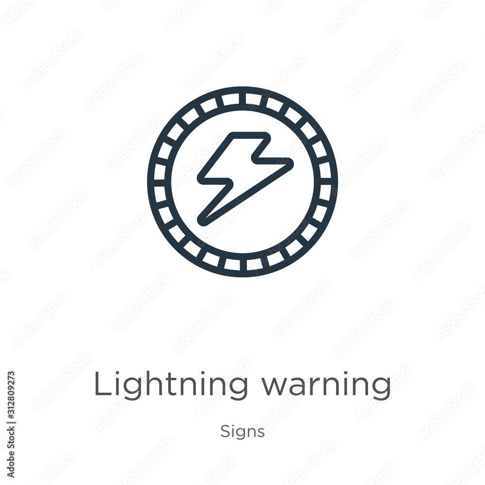 Poster lightning warning icon. thin linear lightning warning outline icon isolated on white background from