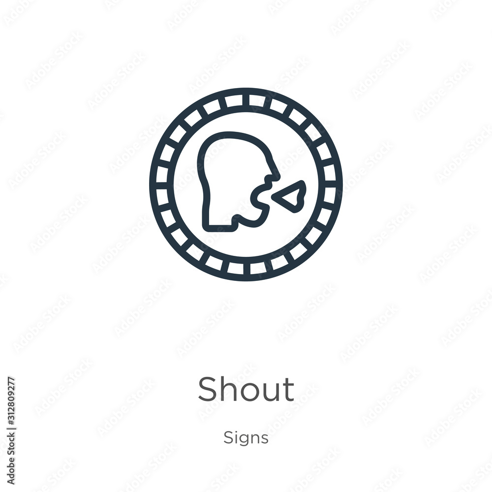 Poster shout icon. thin linear shout outline icon isolated on white background from signs collection. line 