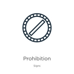 Fototapeta na wymiar Prohibition icon. Thin linear prohibition outline icon isolated on white background from signs collection. Line vector sign, symbol for web and mobile