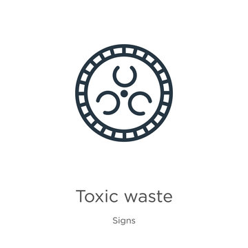 Toxic waste icon. Thin linear toxic waste outline icon isolated on white background from signs collection. Line vector sign, symbol for web and mobile
