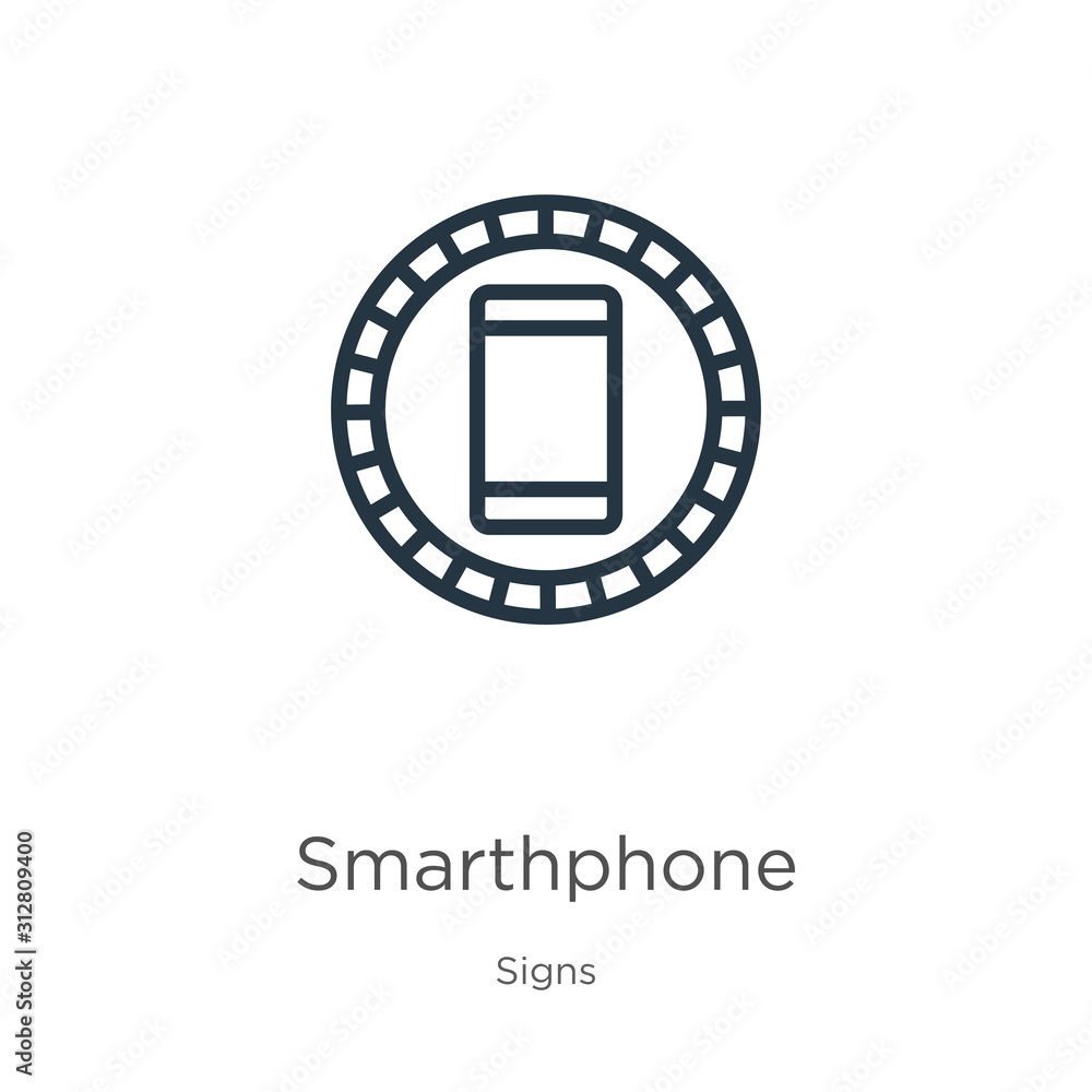 Poster smarthphone icon. thin linear smarthphone outline icon isolated on white background from signs colle
