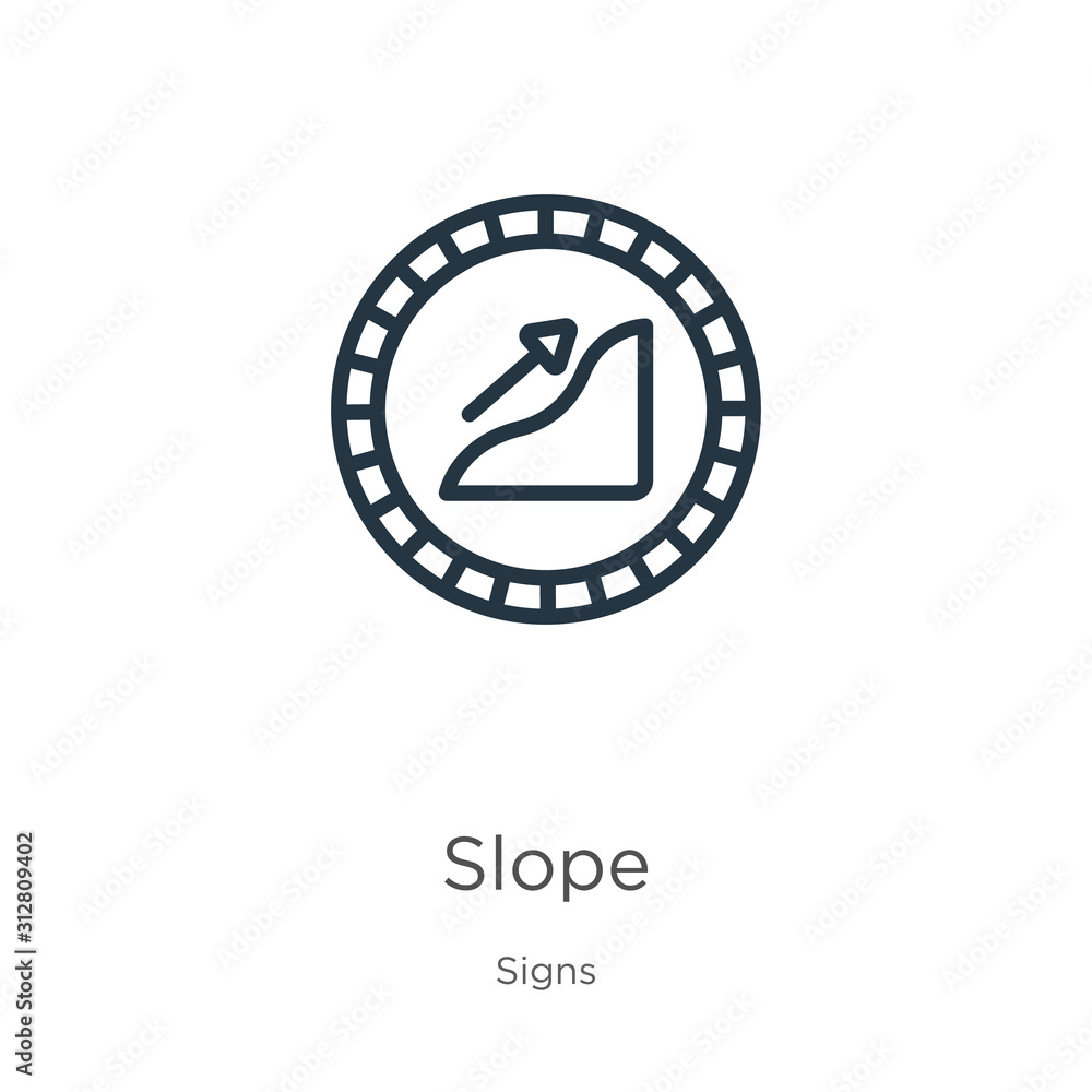 Poster slope icon. thin linear slope outline icon isolated on white background from signs collection. line 