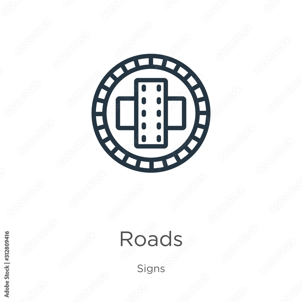 Poster roads icon. thin linear roads outline icon isolated on white background from signs collection. line 