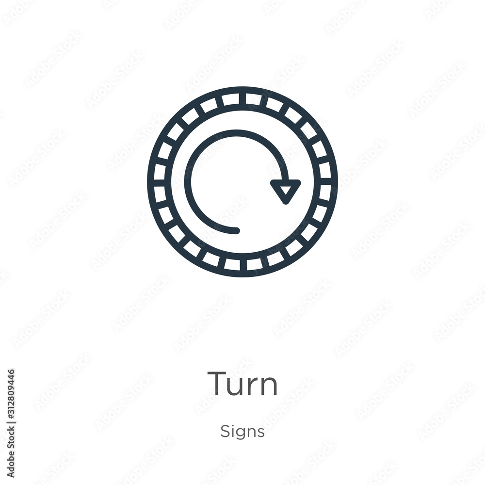 Poster turn icon. thin linear turn outline icon isolated on white background from signs collection. line ve