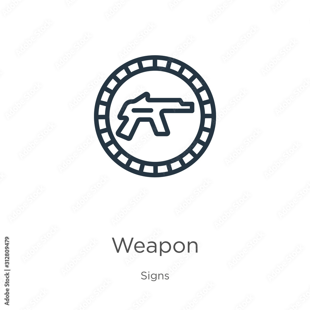 Poster weapon icon. thin linear weapon outline icon isolated on white background from signs collection. lin