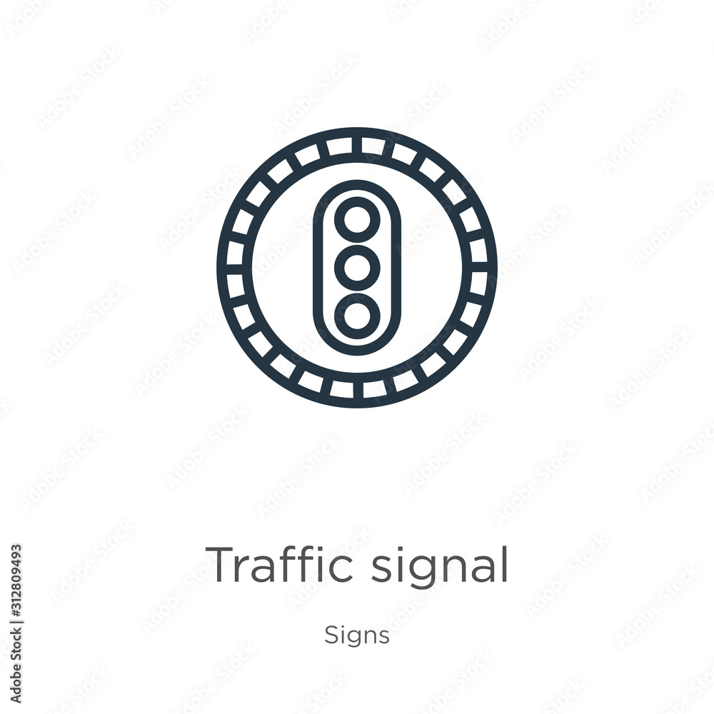 Poster traffic signal icon. thin linear traffic signal outline icon isolated on white background from signs