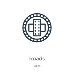 Roads icon. Thin linear roads outline icon isolated on white background from signs collection. Line vector sign, symbol for web and mobile