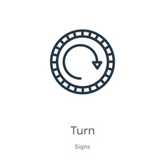 Obraz premium Turn icon. Thin linear turn outline icon isolated on white background from signs collection. Line vector sign, symbol for web and mobile