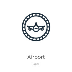 Airport icon. Thin linear airport outline icon isolated on white background from signs collection. Line vector sign, symbol for web and mobile