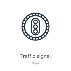 Traffic signal icon. Thin linear traffic signal outline icon isolated on white background from signs collection. Line vector sign, symbol for web and mobile